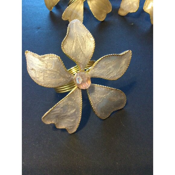Set of 9 Gold Floral Napkin Rings Flower Jewel Beaded Fancy Table Decor Elegant - Picture 2 of 8